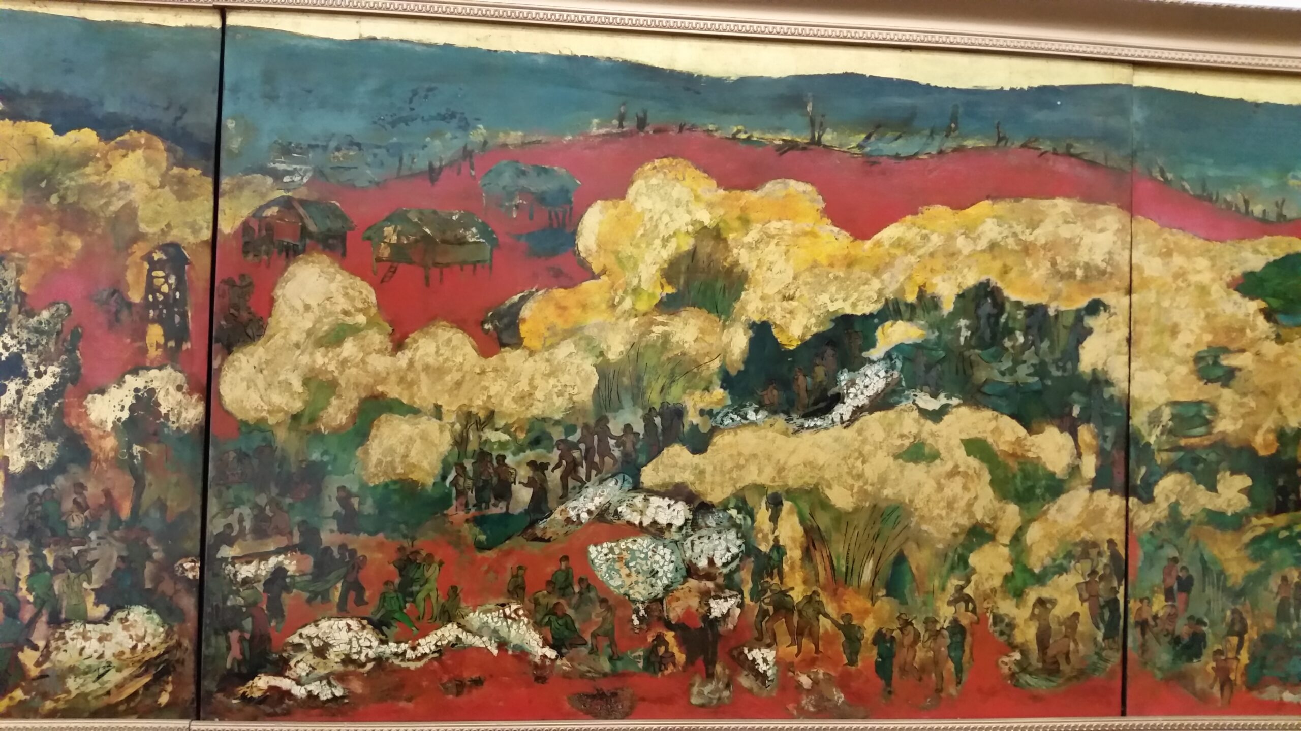 Colorful abstract landscape with red and green.